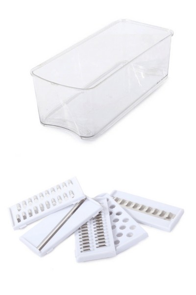 Pojemnik i noże tnące krajalnicy do warzyw i owoców