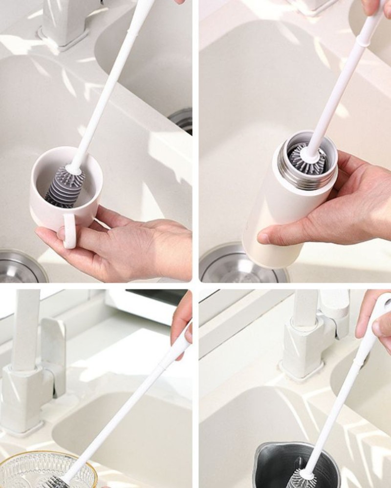 Mycie naczyń szczotką silikonową