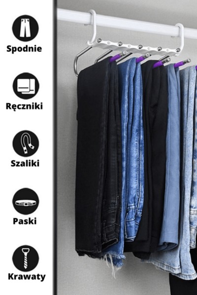 Wieszak na 5 par spodni składany przykłady zastosowania