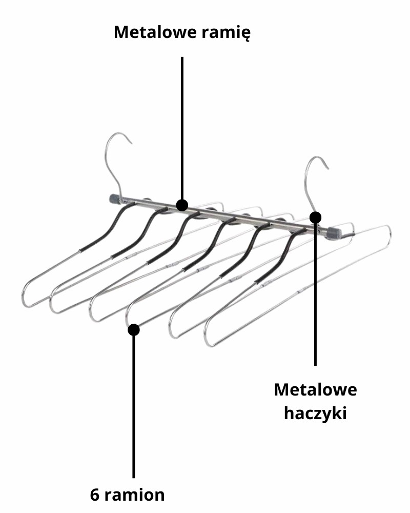 Wieszak na koszule metalowy składany 6w1