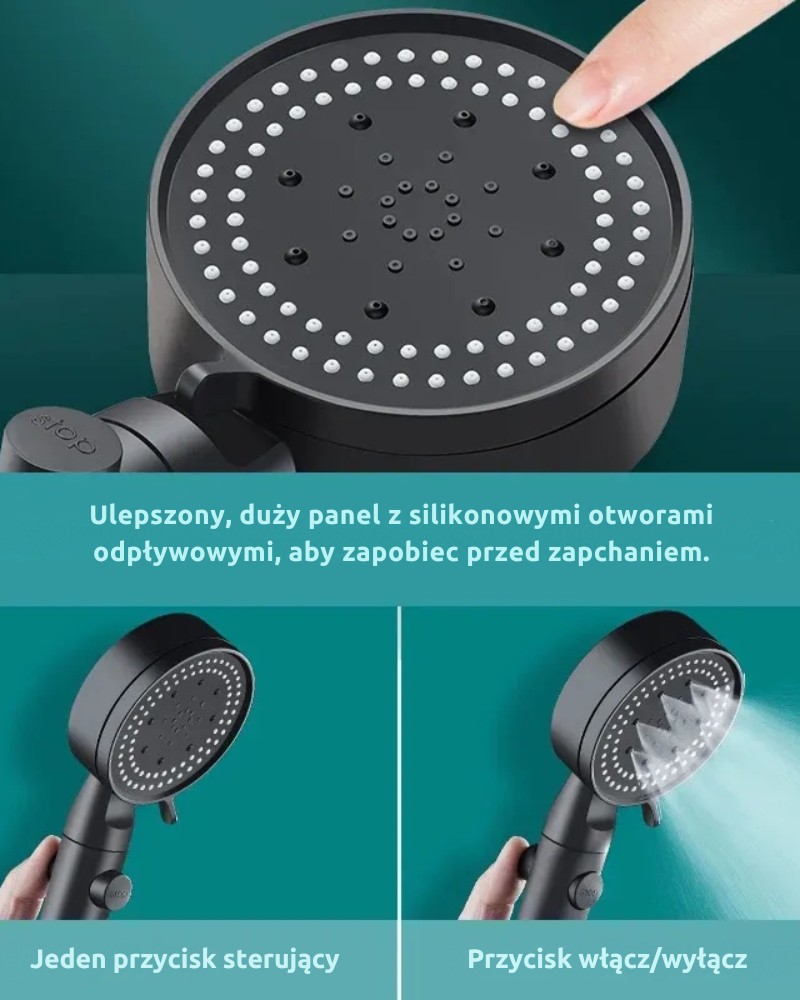 Słuchawka prysznicowa ShowerPro 2 czarna zestaw z wężem 5 funkcji natrysku