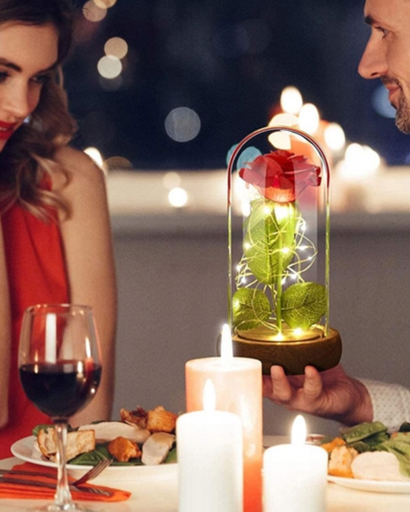 Wieczna róża w szkle LED świecąca Forever Love + pudełko