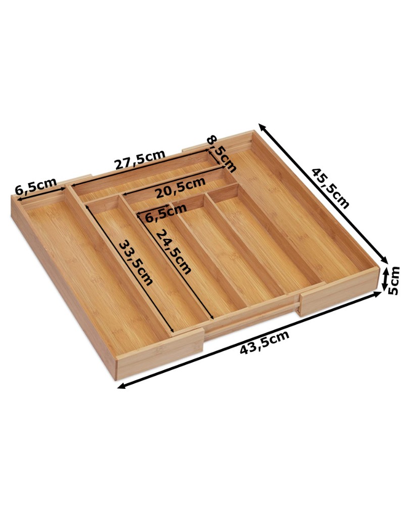 Wkład do szuflady organizer kuchenny na sztućce bambusowy 8 przegródek xl