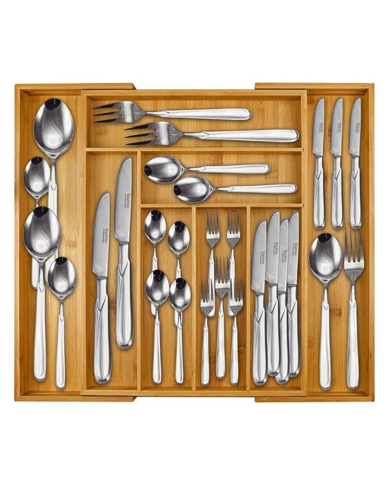 Wkład do szuflady organizer kuchenny na sztućce bambusowy 8 przegródek xl