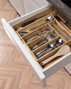 Wkład do szuflady organizer kuchenny na sztućce bambusowy 8 przegródek xl