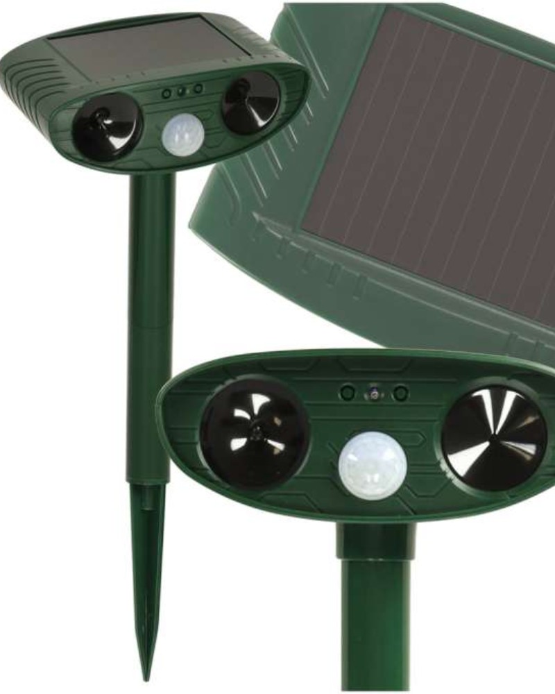 Odstraszacz solarny kretów na gryzonie kuny koty ptaki myszy szczury ultradźwięki czujnik ruchu