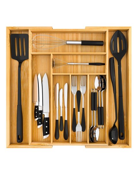 Wkład do szuflady organizer kuchenny na sztućce bambusowy 8 przegródek xl