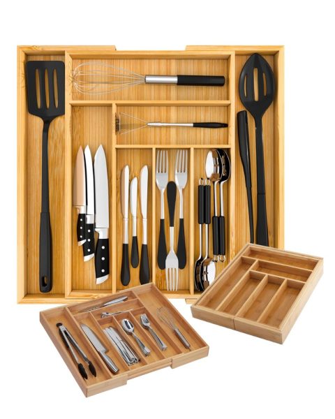 Wkład do szuflady organizer kuchenny na sztućce bambusowy 8 przegródek xl