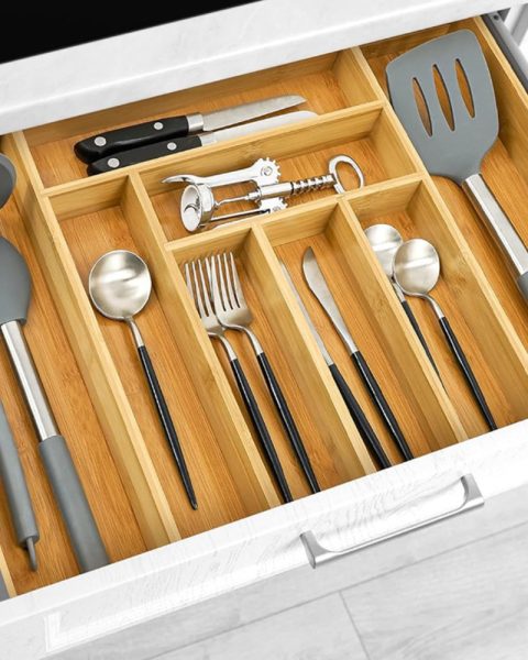 Wkład do szuflady organizer kuchenny na sztućce bambusowy 8 przegródek xl