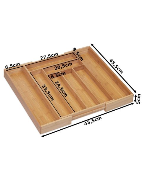 Wkład do szuflady organizer kuchenny na sztućce bambusowy 8 przegródek xl