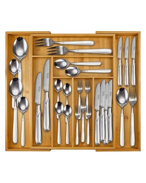 Wkład do szuflady organizer kuchenny na sztućce bambusowy 8 przegródek xl